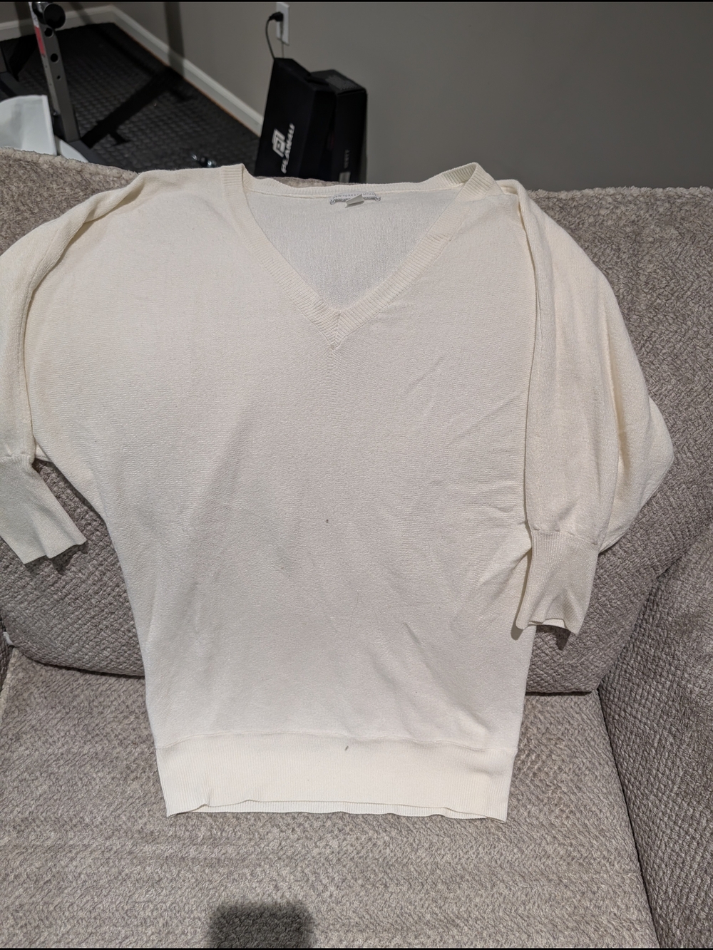 New York & Company Cream Knit V-Neck Sweater